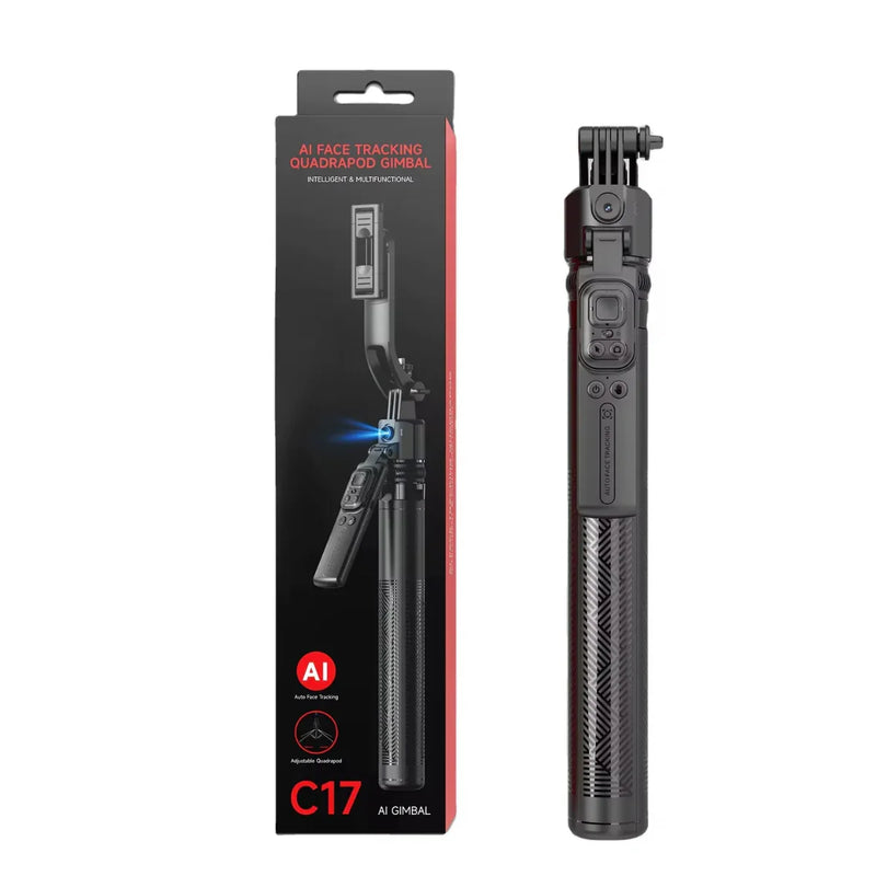 C17 AI Face Tracking Gimbal Quadrapod — 1.63m Tripod, 360° Auto Rotation, No App
