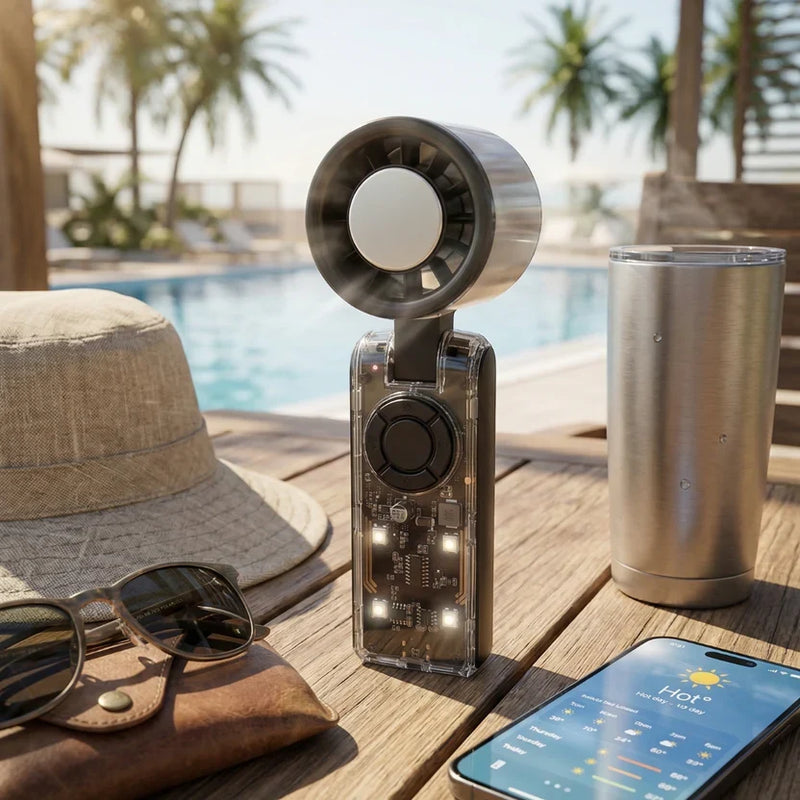 Portable Handheld Fan with Ice Cooler — 100 Speeds, LED Display, USB-C, 3600mAh