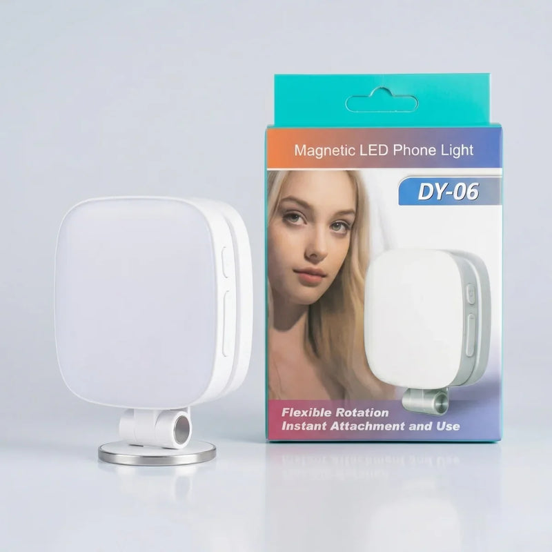 DY-06 Magnetic LED Phone Light with Makeup Mirror — 3-Color Selfie Fill Light