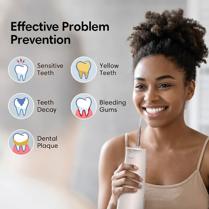 Flosmore Portable Water Flosser FL01B — Cordless Oral Irrigator, 300ml Tank, 3 Modes, 4 Replaceable Tips, IPX7 Waterproof, USB-C Rechargeable, Travel & Home Use