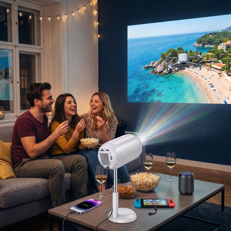 AI Smart Mini Projector with Auto Focus & Android 13 – 4K Supported Portable Home Cinema Projector