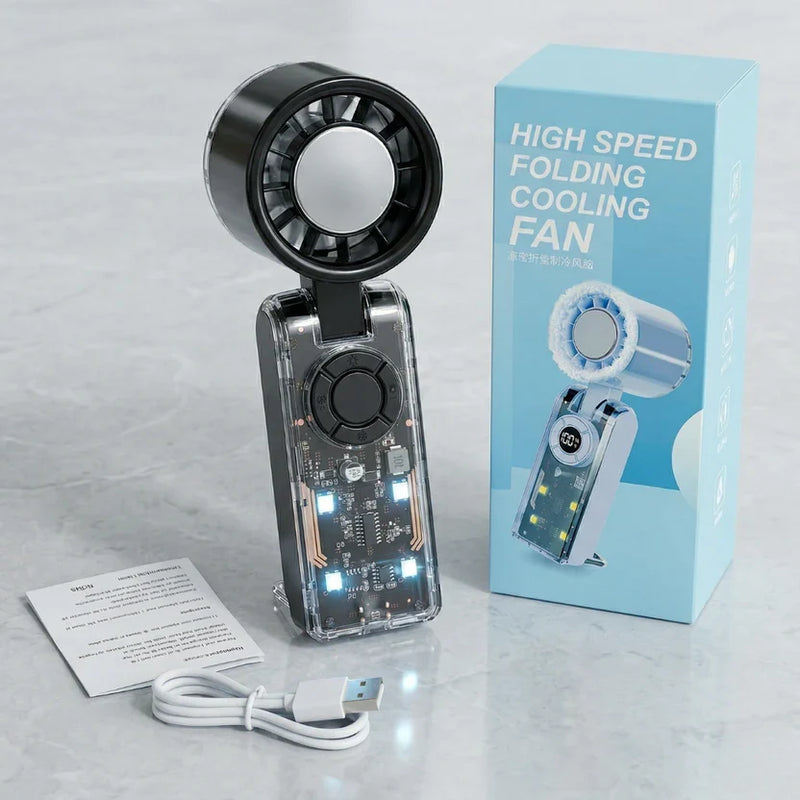 Portable Handheld Fan with Ice Cooler — 100 Speeds, LED Display, USB-C, 3600mAh