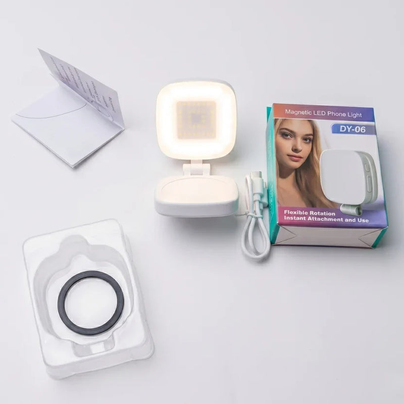 DY-06 Magnetic LED Phone Light with Makeup Mirror — 3-Color Selfie Fill Light