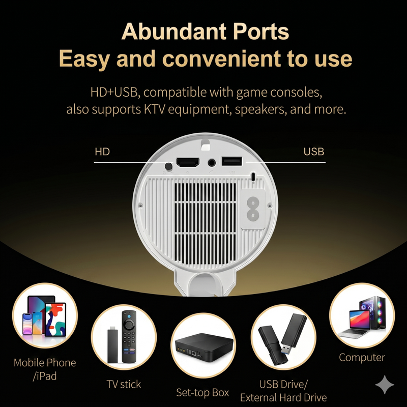 Smart Mini Projector with WiFi & Bluetooth – 4K Supported Portable Home Cinema Projector