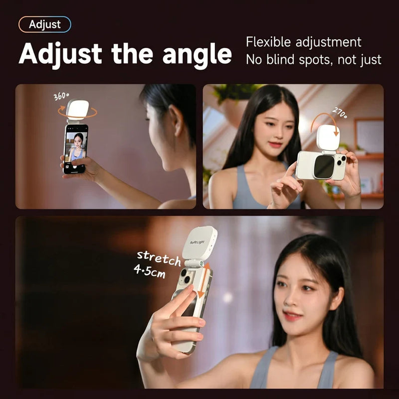 DY-06 Magnetic LED Phone Light with Makeup Mirror — 3-Color Selfie Fill Light