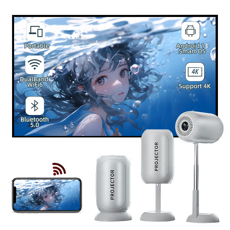 AI Smart Mini Projector with Auto Focus & Android 13 – 4K Supported Portable Home Cinema Projector
