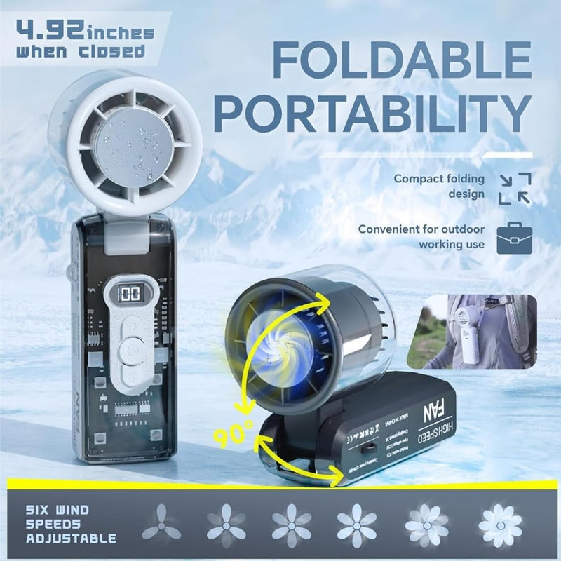 Turbo Ice Cooling Handheld Fan – Foldable Mini Fan with Cooling Plate & LED Light