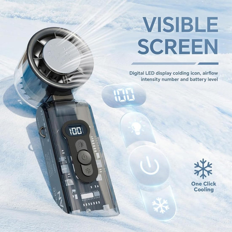 Turbo Ice Cooling Handheld Fan – Foldable Mini Fan with Cooling Plate & LED Light