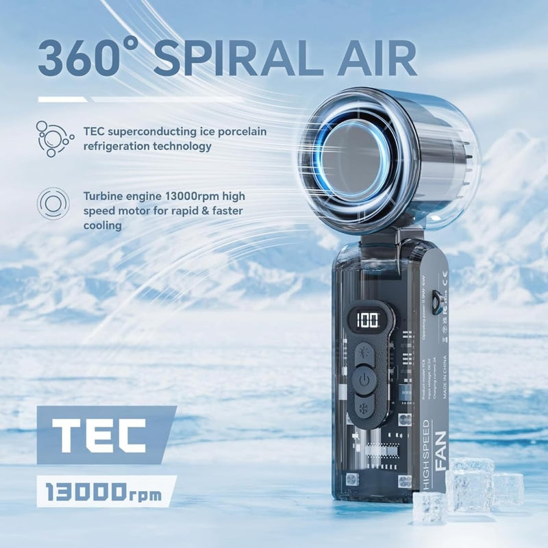 Turbo Ice Cooling Handheld Fan – Foldable Mini Fan with Cooling Plate & LED Light