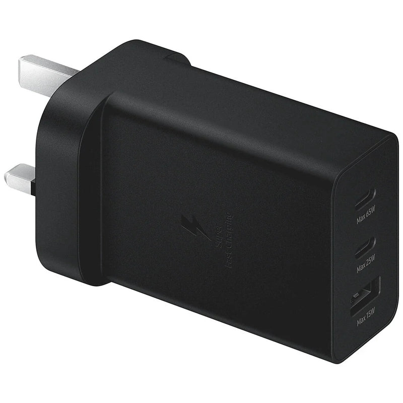 65W Triple Port Fast Charging Wall Adapter – 2 USB-C + 1 USB-A UK Plug