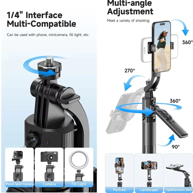 C17 AI Face Tracking Gimbal Quadrapod — 1.63m Tripod, 360° Auto Rotation, No App