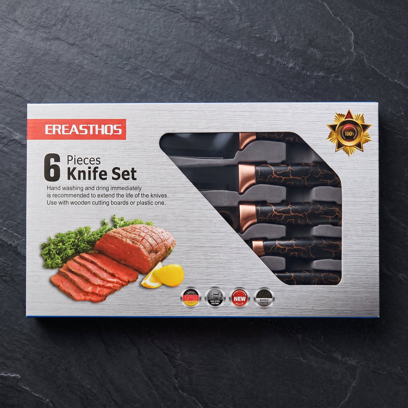 EREASTHOS 6-Piece Knife Set (Black, Marble Coated)
