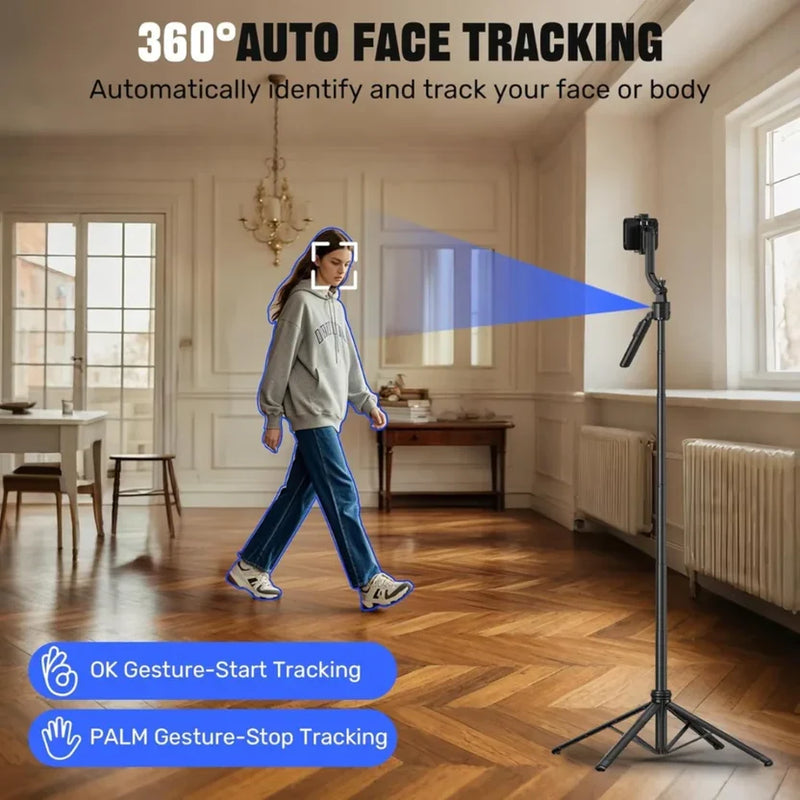 C17 AI Face Tracking Gimbal Quadrapod — 1.63m Tripod, 360° Auto Rotation, No App