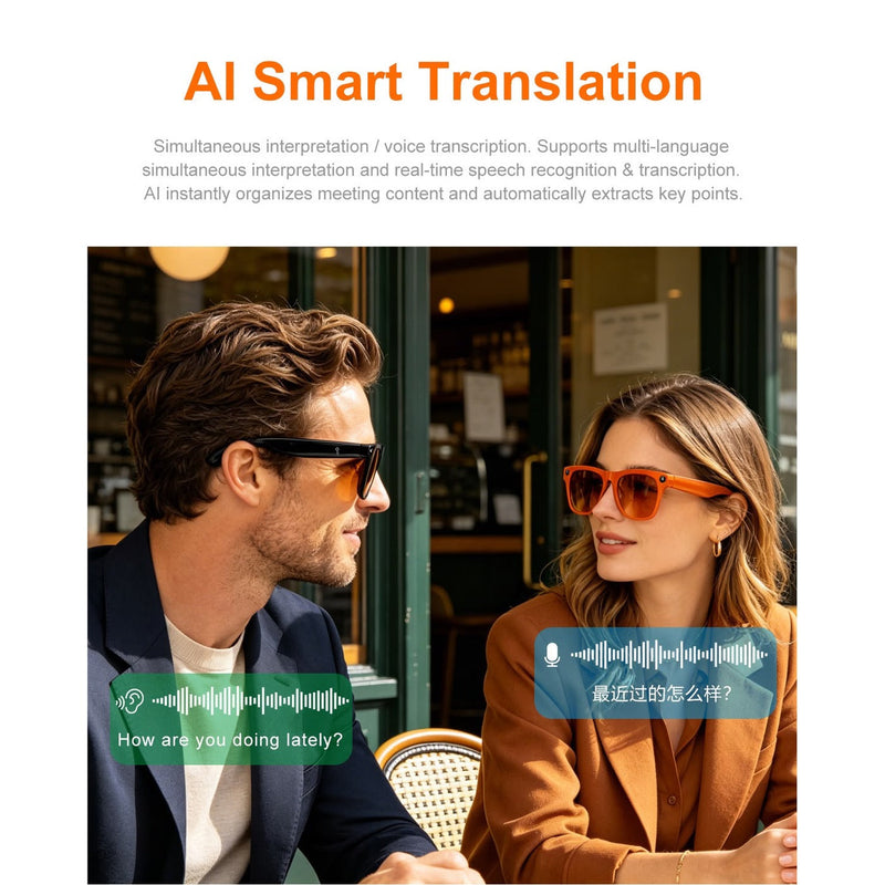 XK One Pro AI Smart Glasses — 8MP HD Camera, Real-Time Translation, Open-Ear Bluetooth Audio, 3 Sets of Lenses