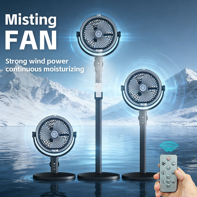 Misting Pedestal Fan – 4000mAh Cordless Floor Fan with Water Mist, Remote & Adjustable Height