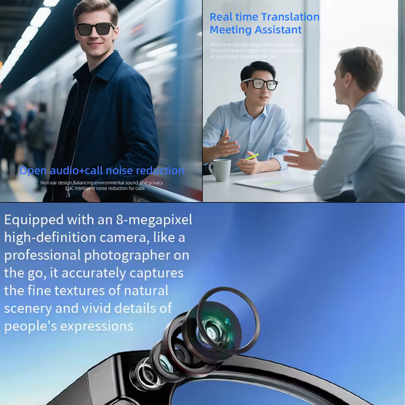 AI Smart Glasses AIMB-G1 — 8MP Camera, Bluetooth Speakers & Voice Assistant (3 Lens Sets)