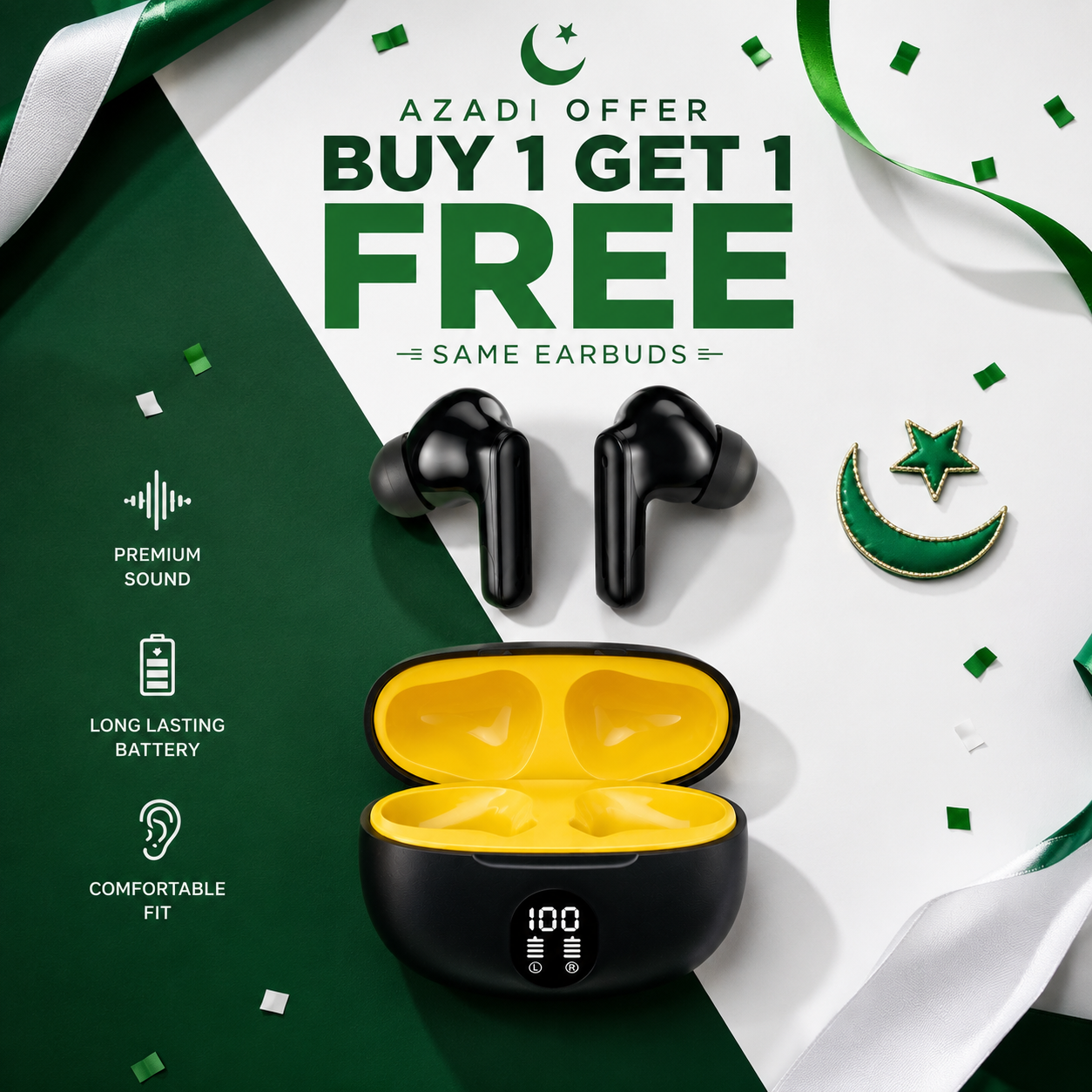 Premium TWS Wireless Earbuds — Buy 1 Get 1 FREE | Bluetooth Earphones with Charging Case
