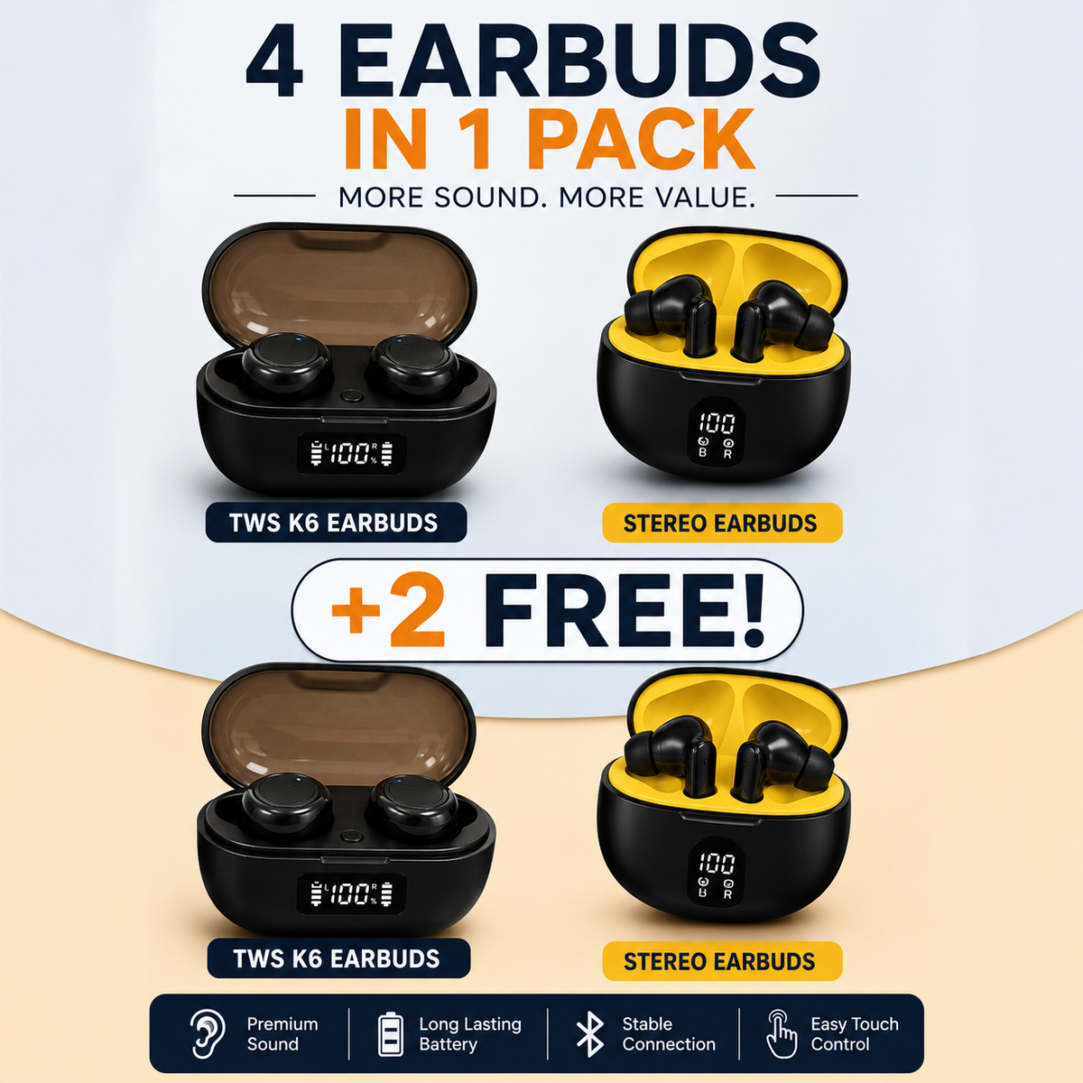 🎧 Buy 2, Get 2 FREE — Ultimate Earbuds Bundle
