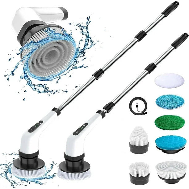 Electric Spin Scrubber with 8 Brush Heads & Extendable Handle – Cordless Rechargeable Bathroom Cleaner