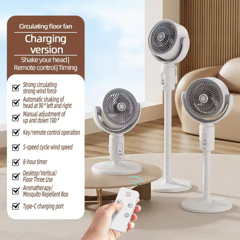 F1 Air Circulation Fan – Rechargeable 3-in-1 Portable Desk & Floor Fan with Remote Control