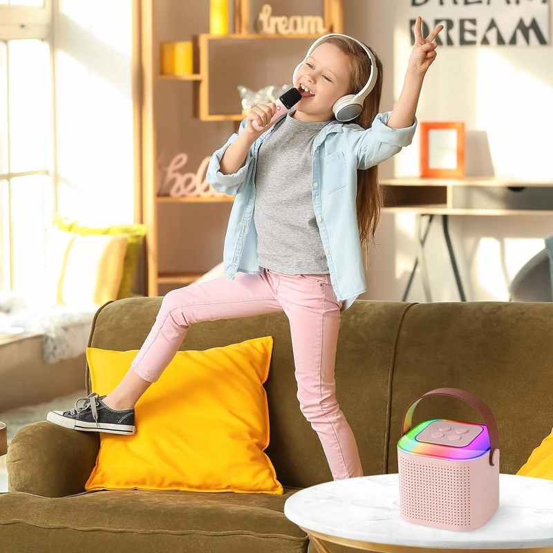 Kids Karaoke Machine with 2 Wireless Microphones – Portable Bluetooth Speaker with LED Lights & Voice Changer