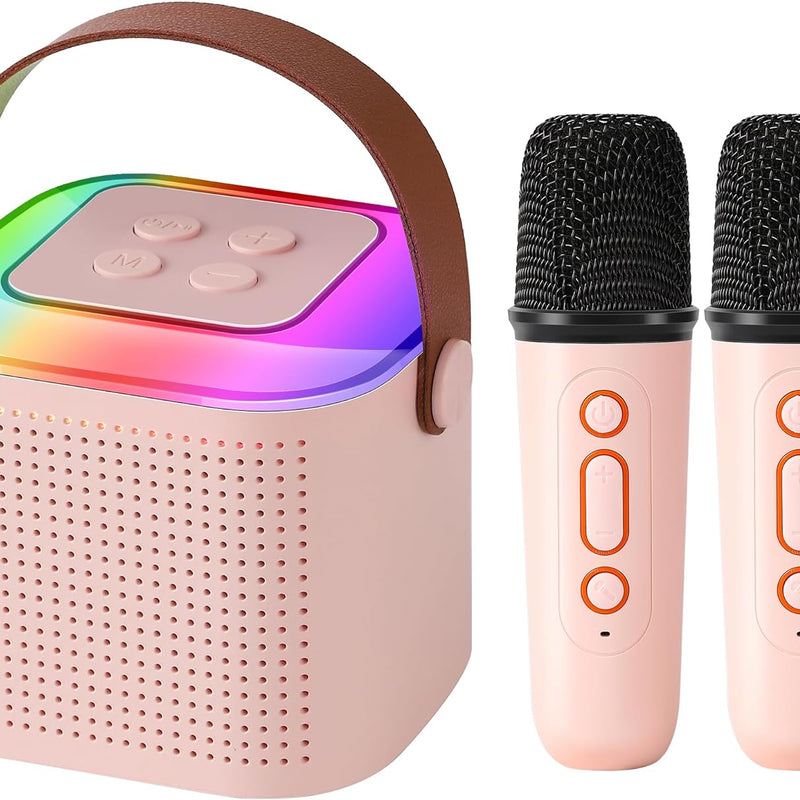 Kids Karaoke Machine with 2 Wireless Microphones – Portable Bluetooth Speaker with LED Lights & Voice Changer