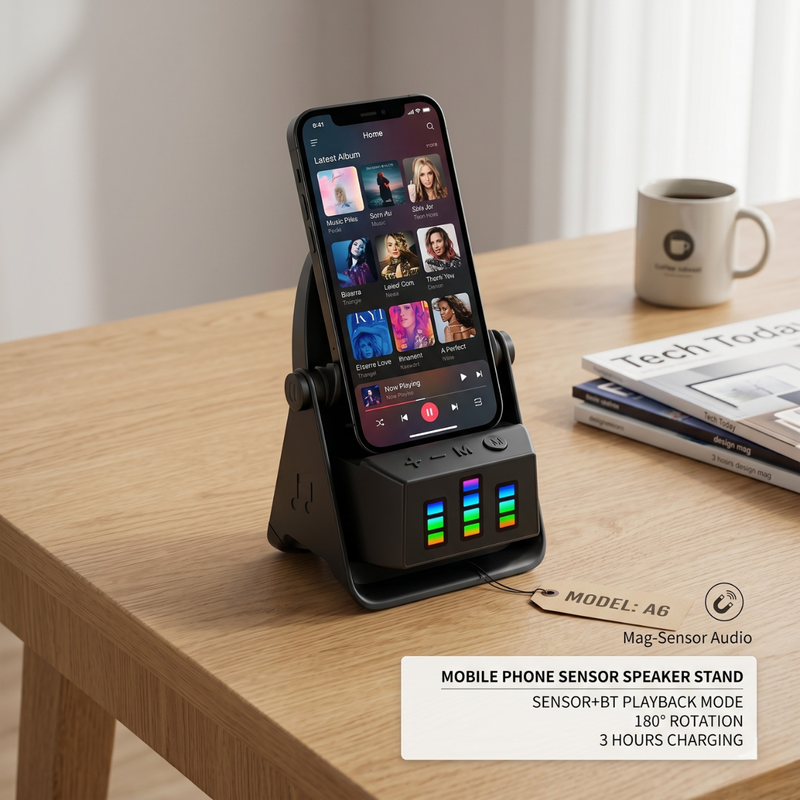 Smart Audio Phone Stand Speaker – Portable Desktop Mobile Holder with Built-in Wireless Speaker for Live Streaming, Video Calls & Entertainment