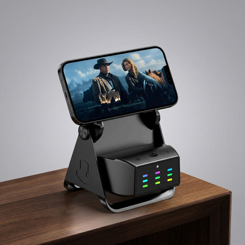 Smart Audio Phone Stand Speaker – Portable Desktop Mobile Holder with Built-in Wireless Speaker for Live Streaming, Video Calls & Entertainment