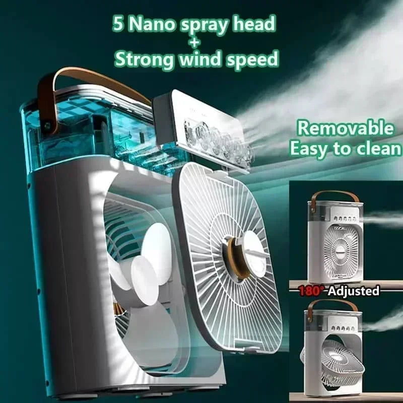 Portable Mini Air Cooler Fan – USB Powered 3-in-1 Personal AC, Humidifier & LED Night Light