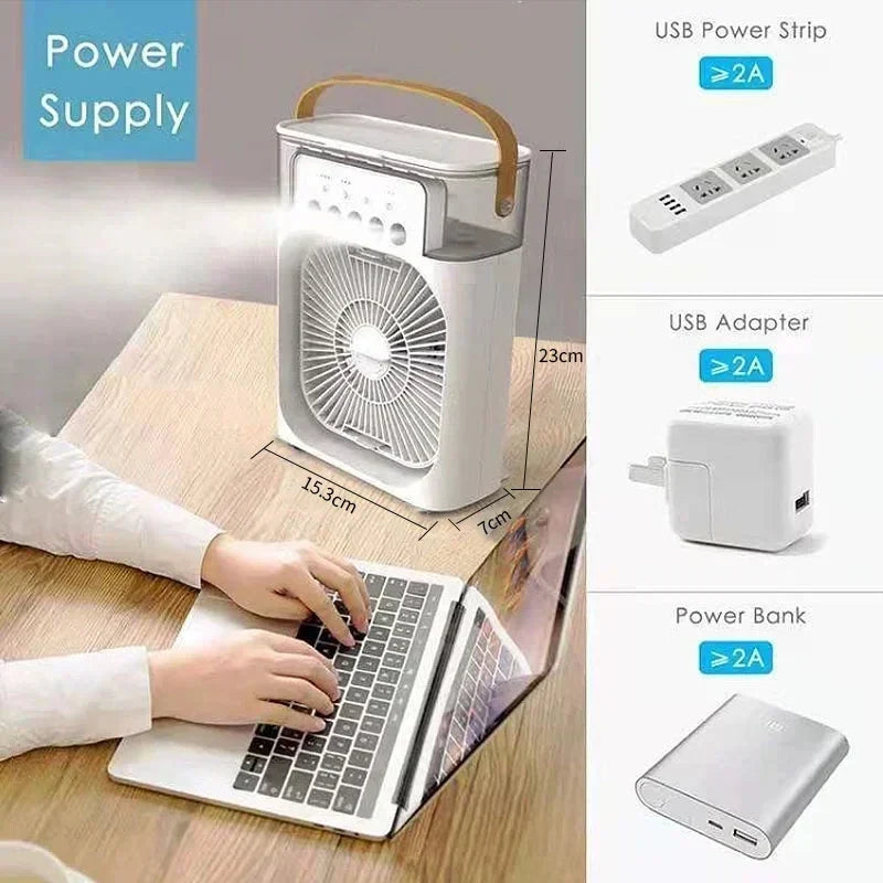 Portable Mini Air Cooler Fan – USB Powered 3-in-1 Personal AC, Humidifier & LED Night Light