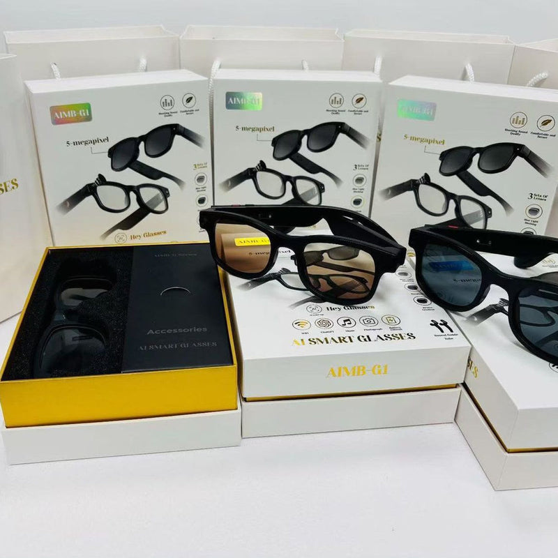 AI Smart Glasses AIMB-G1 — 8MP Camera, Bluetooth Speakers & Voice Assistant (3 Lens Sets)