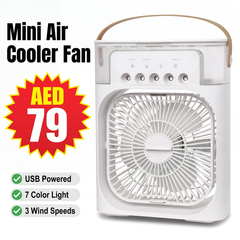 Portable Mini Air Cooler Fan – USB Powered 3-in-1 Personal AC, Humidifier & LED Night Light