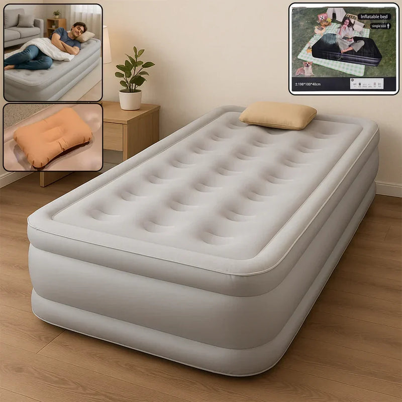 Portable Inflatable Air Mattress with Built-in Pump – Single Size (198×100×40cm) Black Color