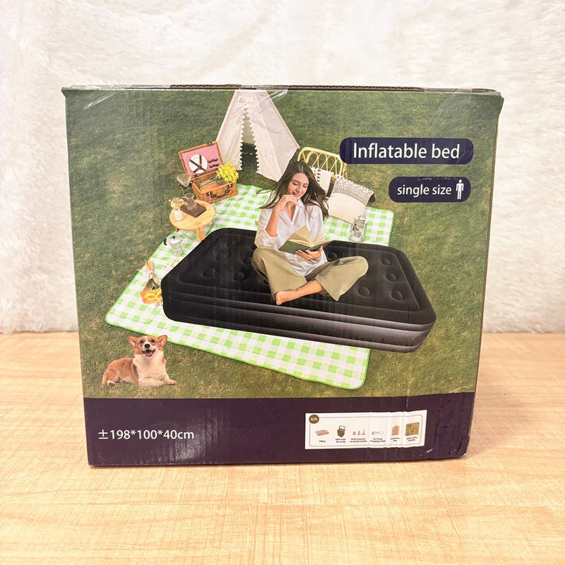Portable Inflatable Air Mattress with Built-in Pump – Single Size (198×100×40cm) Black Color