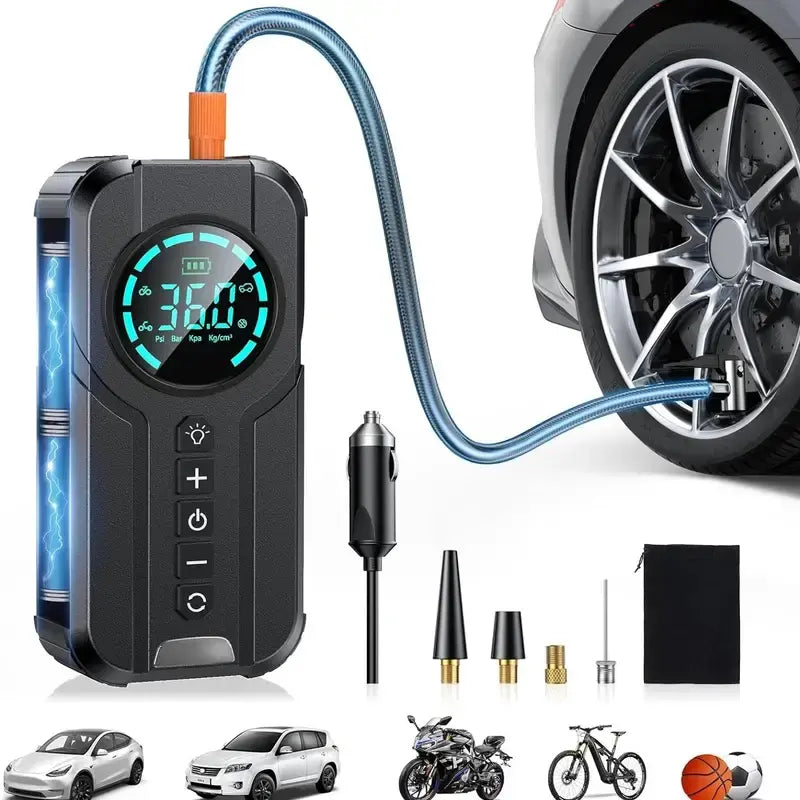 Portable Air Compressor 150PSI Cordless Tire Inflator with 6000mAh Battery & LED Light for Car, Bike & Motorcycle