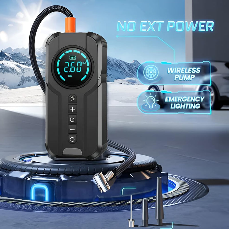 Portable Air Compressor 150PSI Cordless Tire Inflator with 6000mAh Battery & LED Light for Car, Bike & Motorcycle