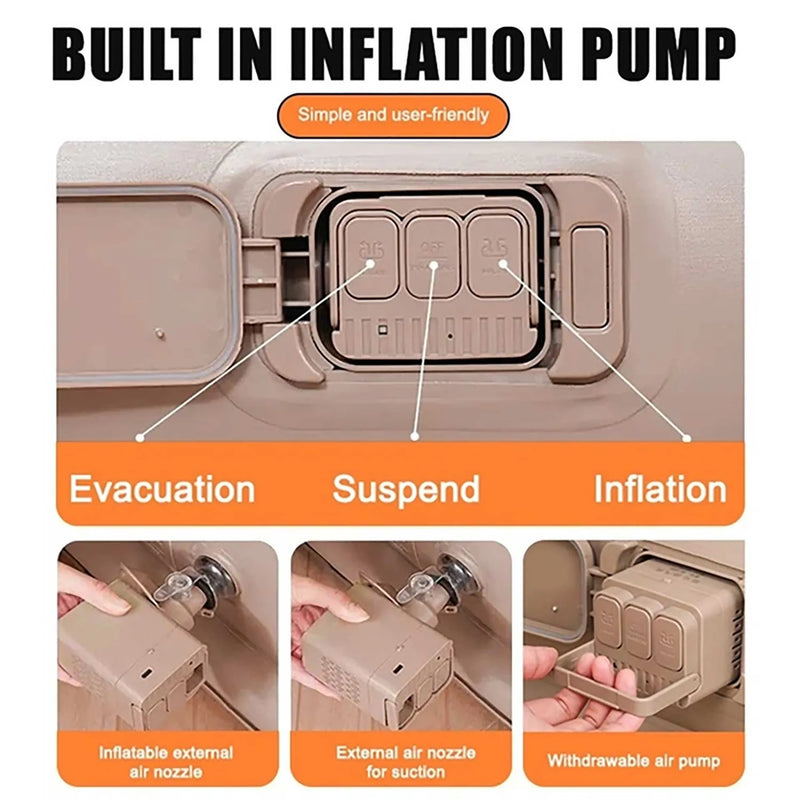 Portable Inflatable Air Mattress with Built-in Pump – Single Size (198×100×40cm) Black Color