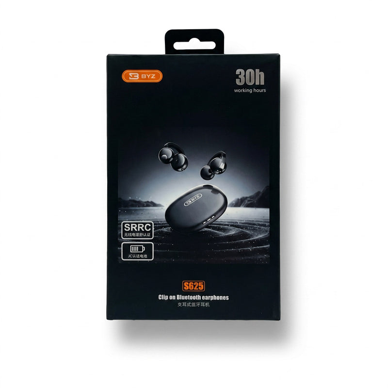 Clip-On Bluetooth Earphones – Open Ear Wireless Earbuds with Charging Case (BYZ S625, 30H)