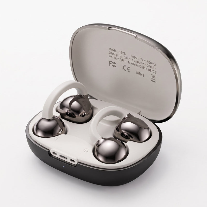 Clip-On Bluetooth Earphones – Open Ear Wireless Earbuds with Charging Case (BYZ S625, 30H)