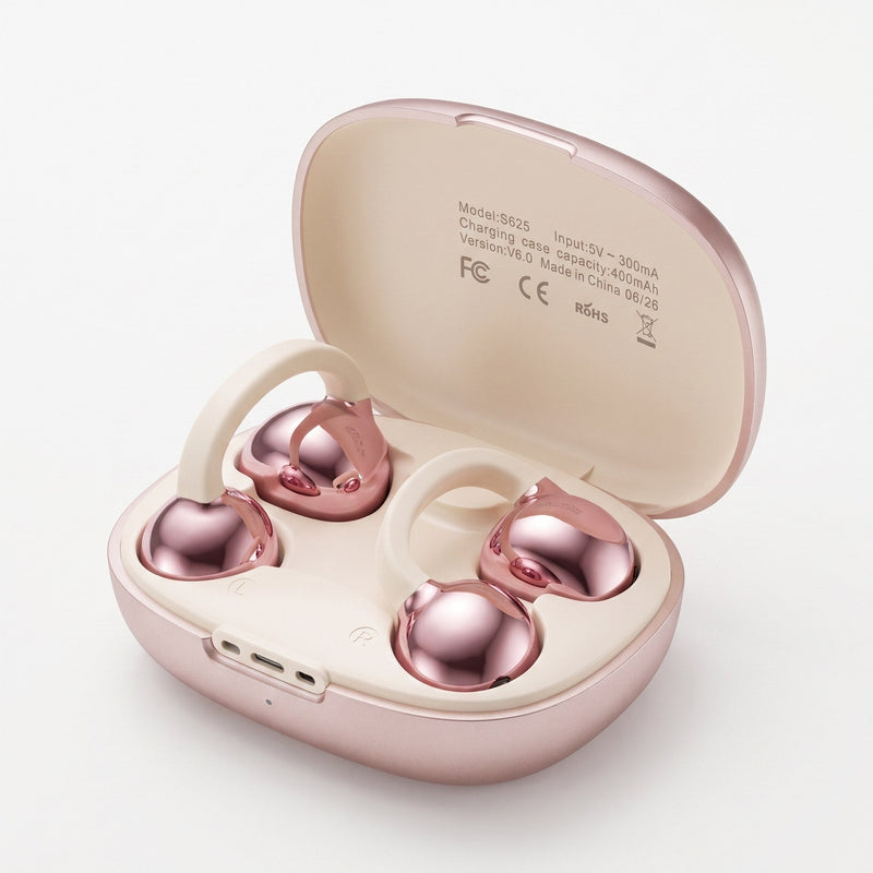 Clip-On Bluetooth Earphones – Open Ear Wireless Earbuds with Charging Case (BYZ S625, 30H)