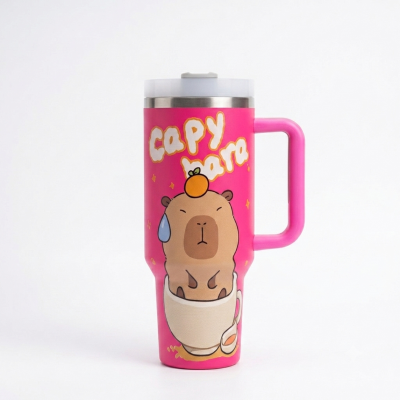 40 oz Designer Stainless Steel Double Wall Vacuum Metal Cup Travel Coffee Mug Tumbler with Handle
