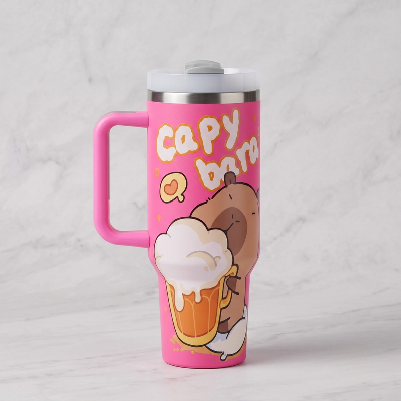 40 oz Designer Stainless Steel Double Wall Vacuum Metal Cup Travel Coffee Mug Tumbler with Handle