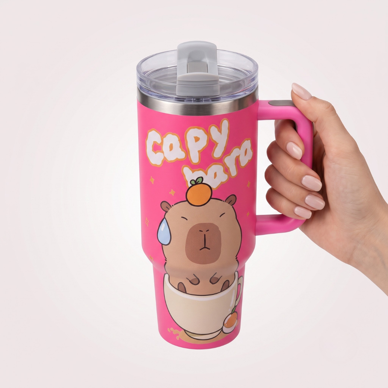 40 oz Designer Stainless Steel Double Wall Vacuum Metal Cup Travel Coffee Mug Tumbler with Handle