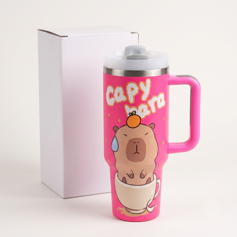 40 oz Designer Stainless Steel Double Wall Vacuum Metal Cup Travel Coffee Mug Tumbler with Handle
