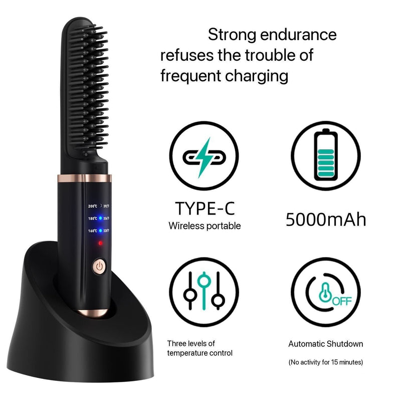 Cordless Ionic Hair Straightener Brush – Portable Ceramic Heat Comb for Smooth Hair & Beard Styling