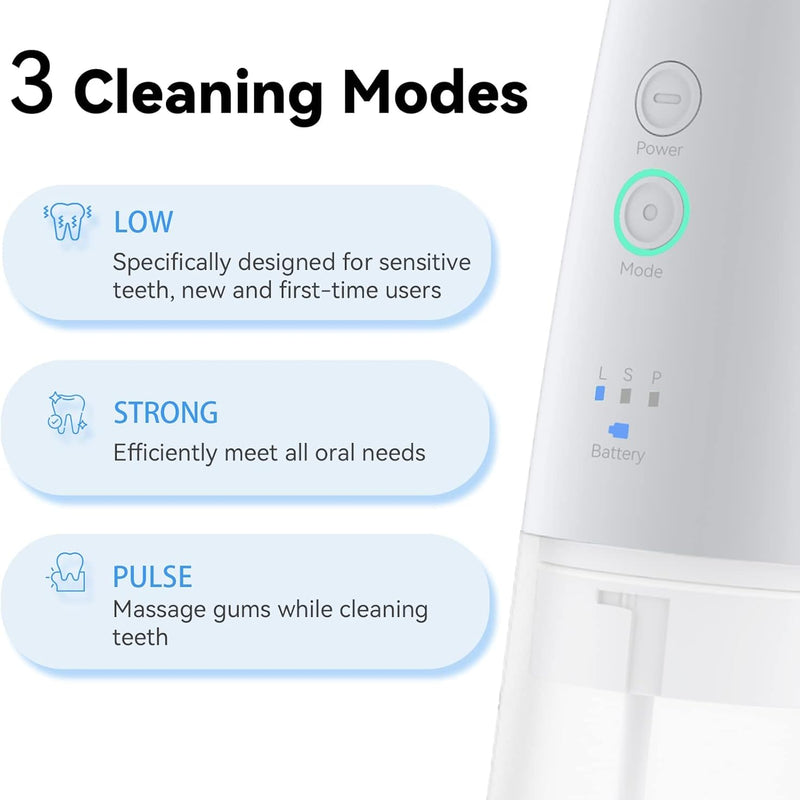 Flosmore Portable Water Flosser FL01B — Cordless Oral Irrigator, 300ml Tank, 3 Modes, 4 Replaceable Tips, IPX7 Waterproof, USB-C Rechargeable, Travel & Home Use