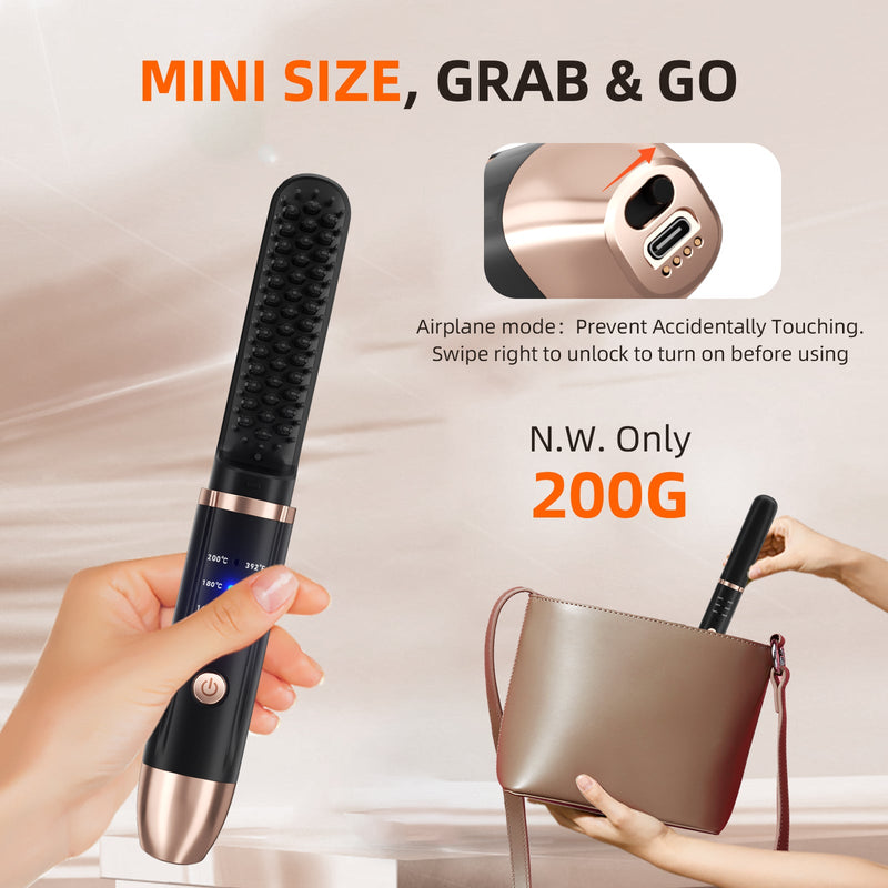 Cordless Ionic Hair Straightener Brush – Portable Ceramic Heat Comb for Smooth Hair & Beard Styling
