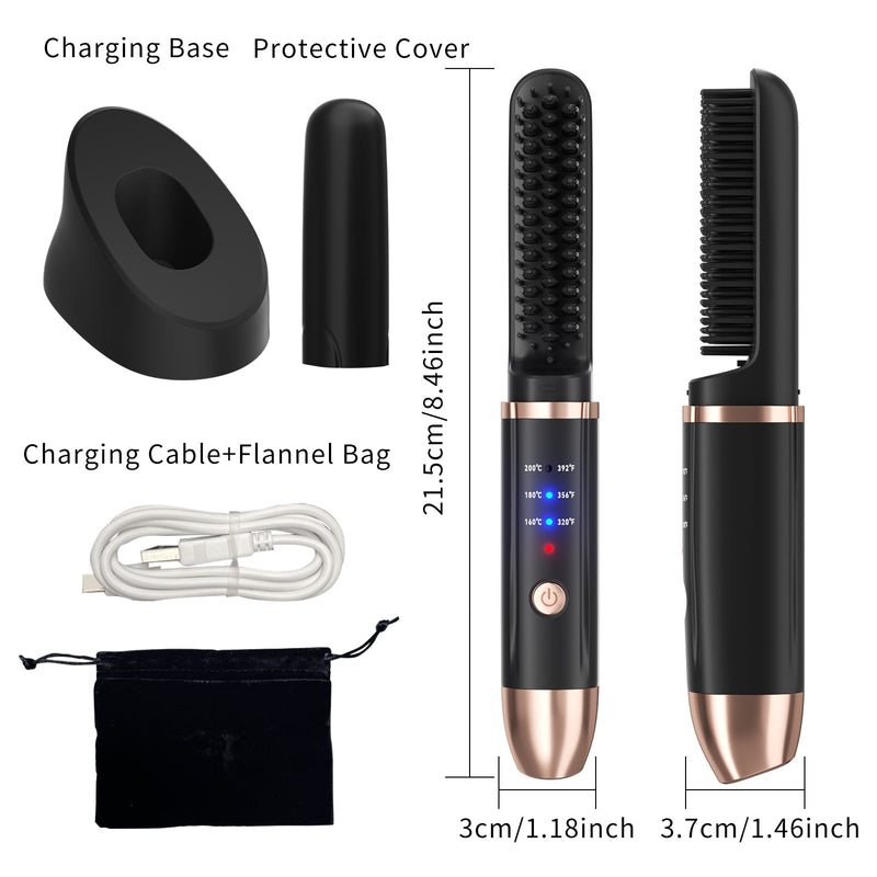Cordless Ionic Hair Straightener Brush – Portable Ceramic Heat Comb for Smooth Hair & Beard Styling