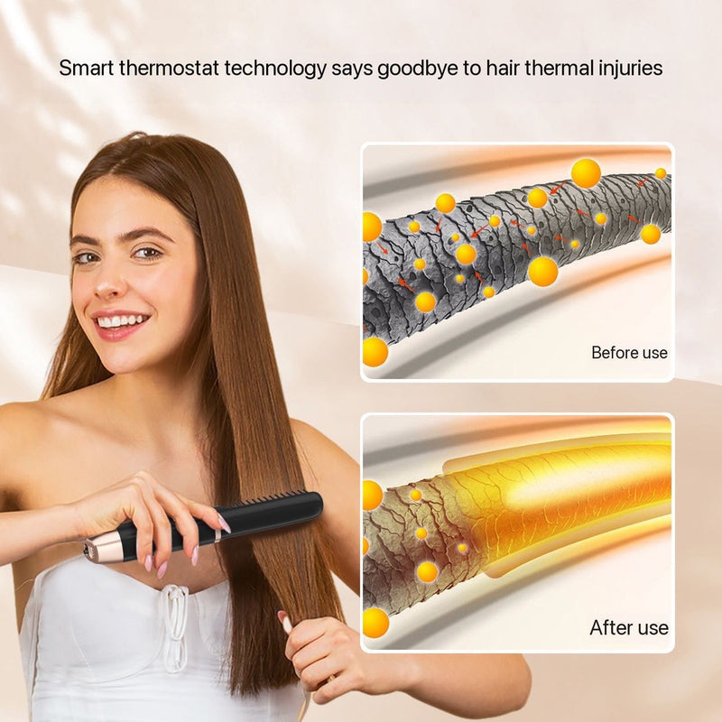 Cordless Ionic Hair Straightener Brush – Portable Ceramic Heat Comb for Smooth Hair & Beard Styling
