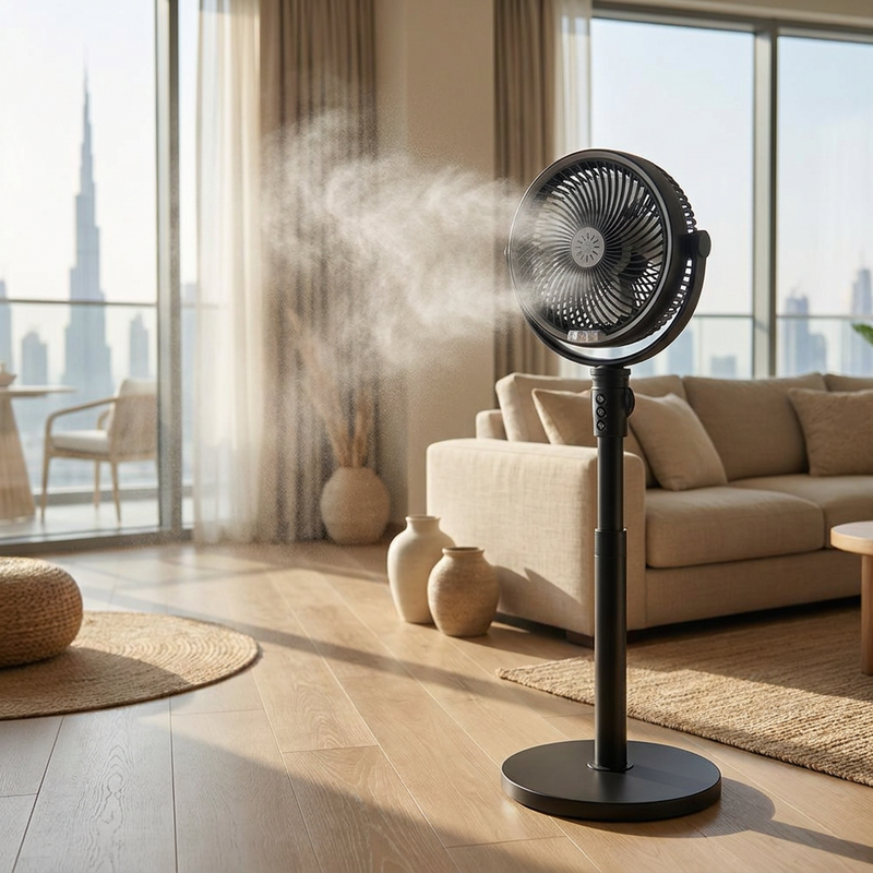 Misting Pedestal Fan – 4000mAh Cordless Floor Fan with Water Mist, Remote & Adjustable Height